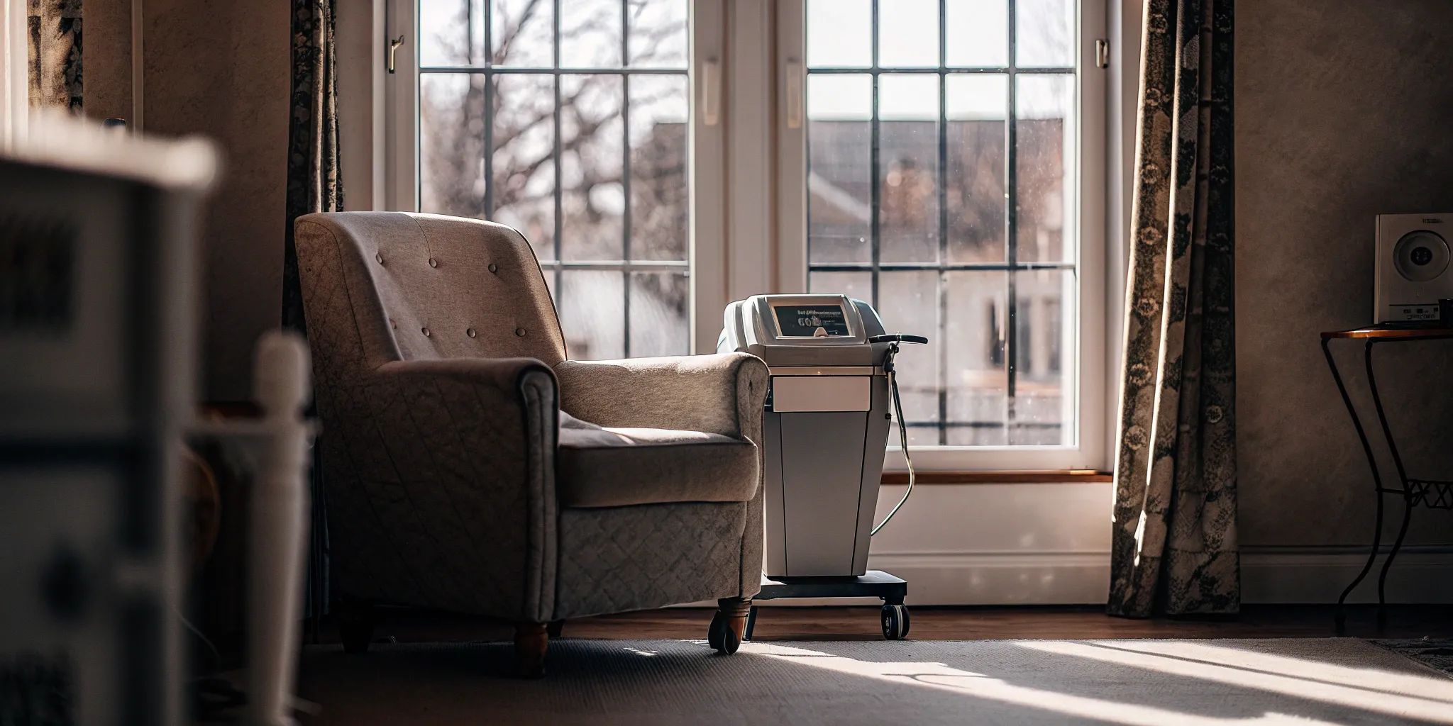 A TMS therapy machine in a treatment room, comparing if TMS is the same as ECT.