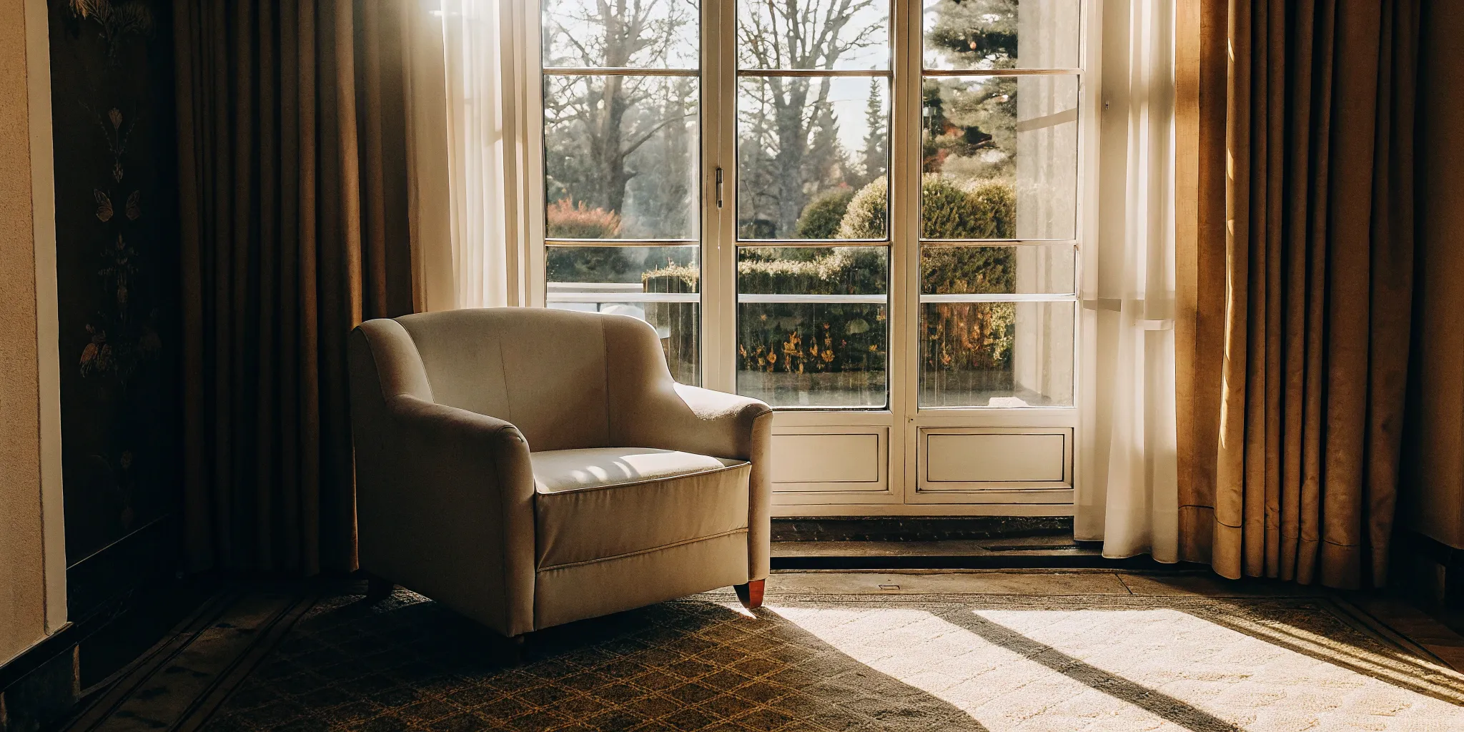 A cozy armchair in a sunlit room, the calm setting for my TMS therapy experience.