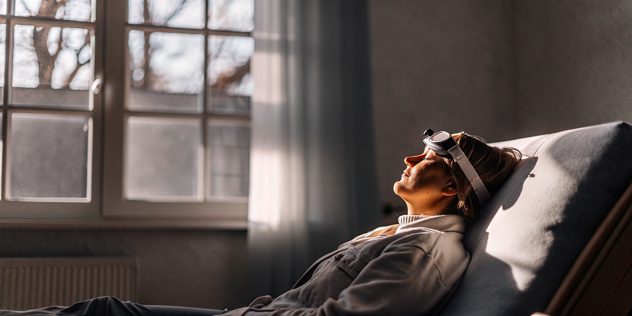Person relaxing during a successful TMS therapy session for anxiety.