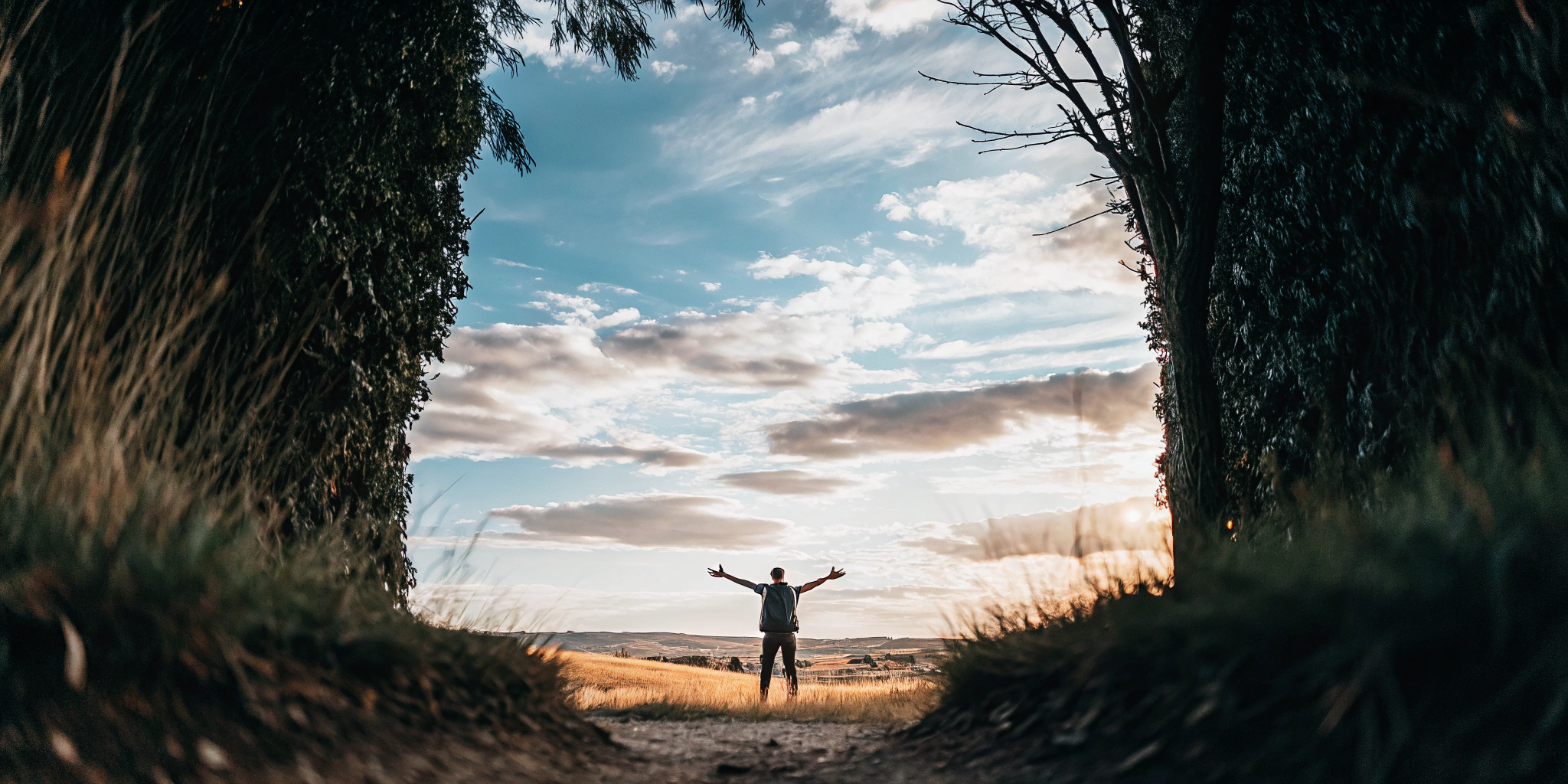 A person celebrating how TMS saved their life from anxiety in a sunlit field.