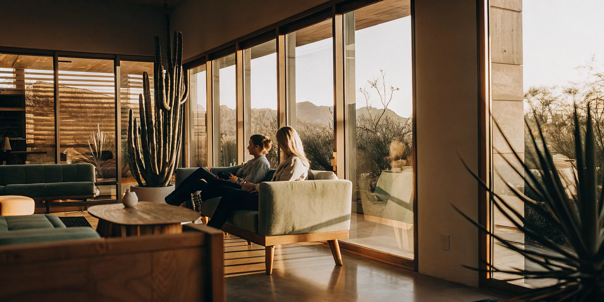 Women relaxing in a serene Scottsdale setting for holistic depression treatment.