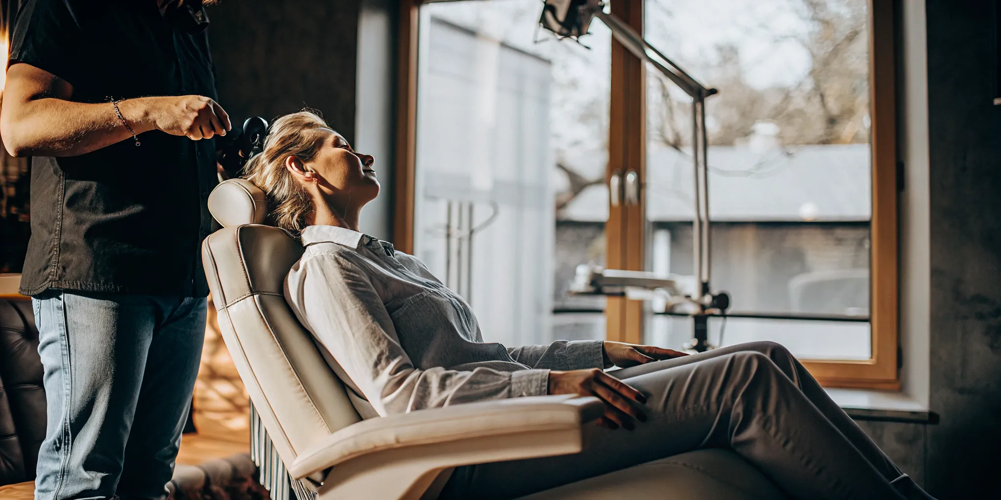 Woman receiving transcranial magnetic stimulation, a treatment for panic disorder.