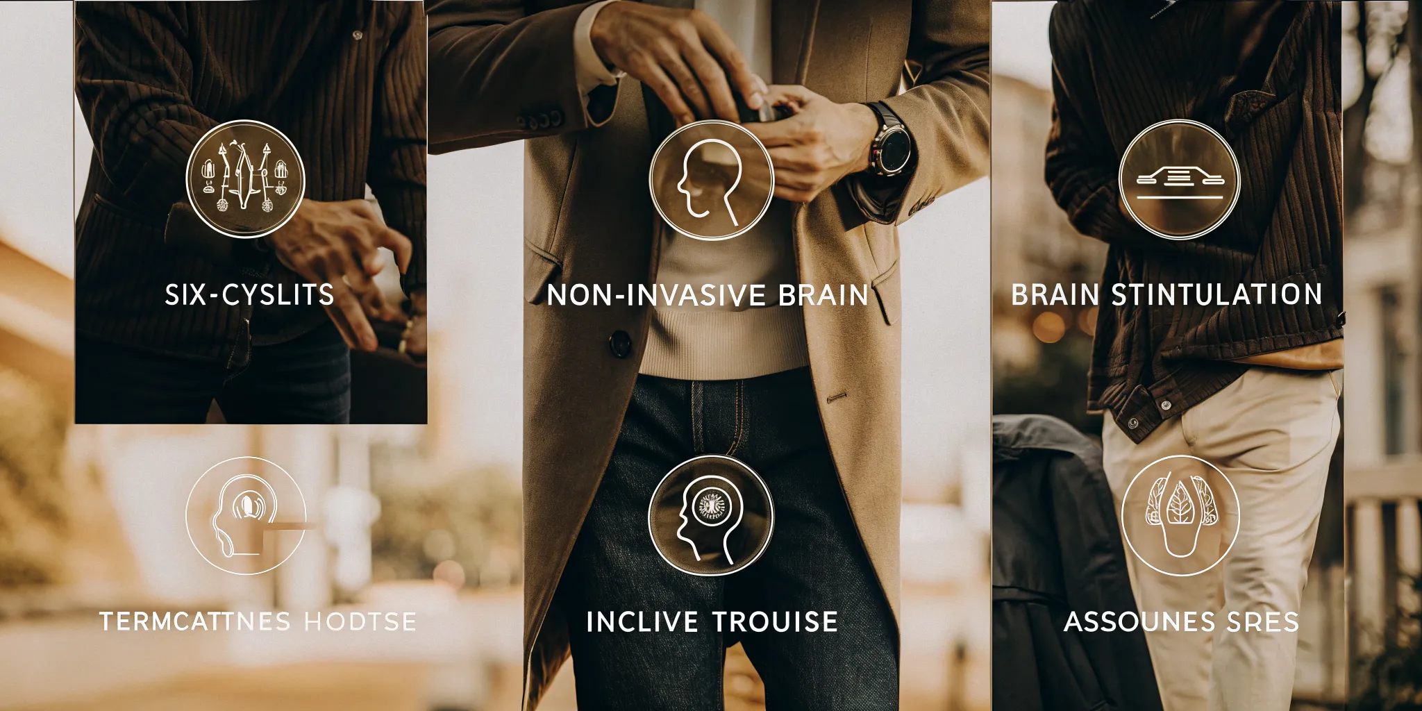 6 types of non-invasive brain stimulation with icons and text labels.