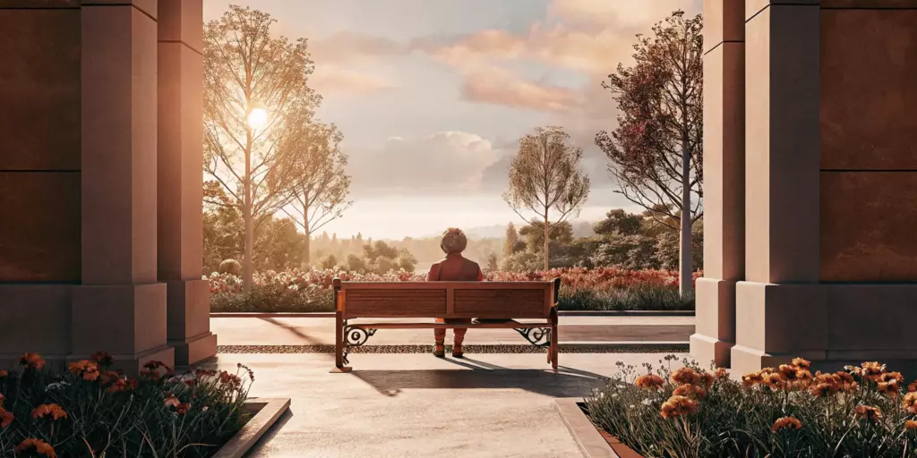 A person on a bench in a garden, learning how to cure depression without drugs.