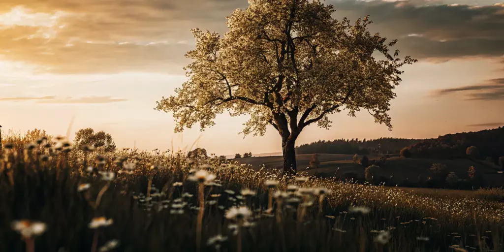 A lone tree at sunset representing the high success rate of TMS for depression.