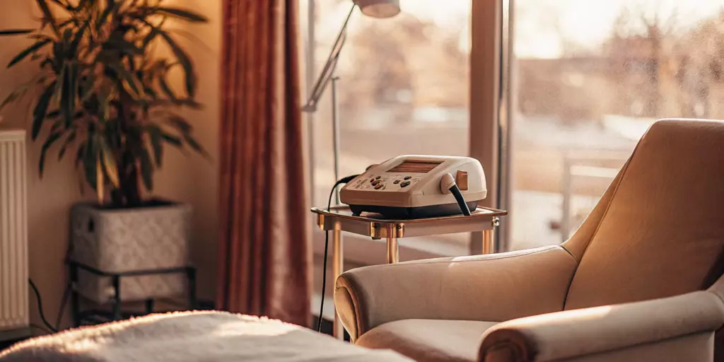 A TMS therapy device, an alternative treatment to antidepressants for depression.