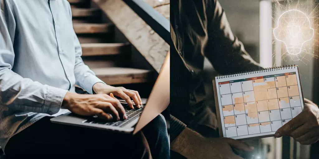 Person using a laptop and calendar to create a CBT for OCD treatment plan.