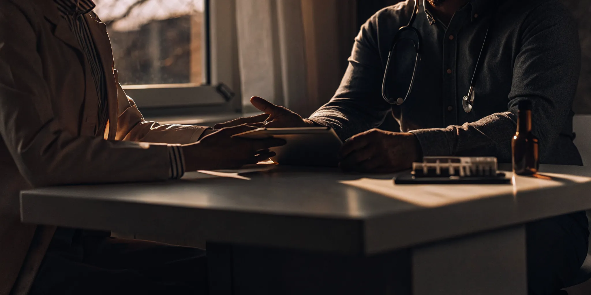 A pharmacist explains what medication management therapy is to a patient.