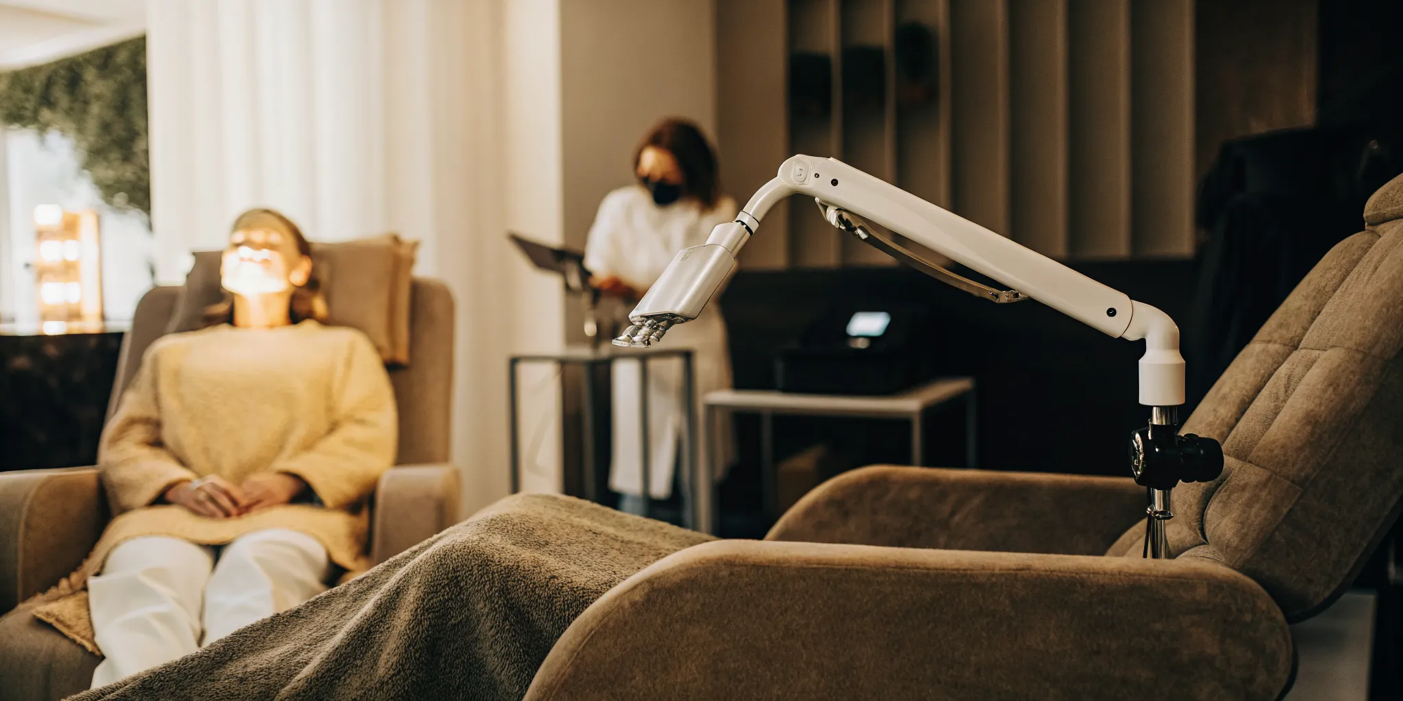 Patient undergoing a TMS session for major depressive disorder.